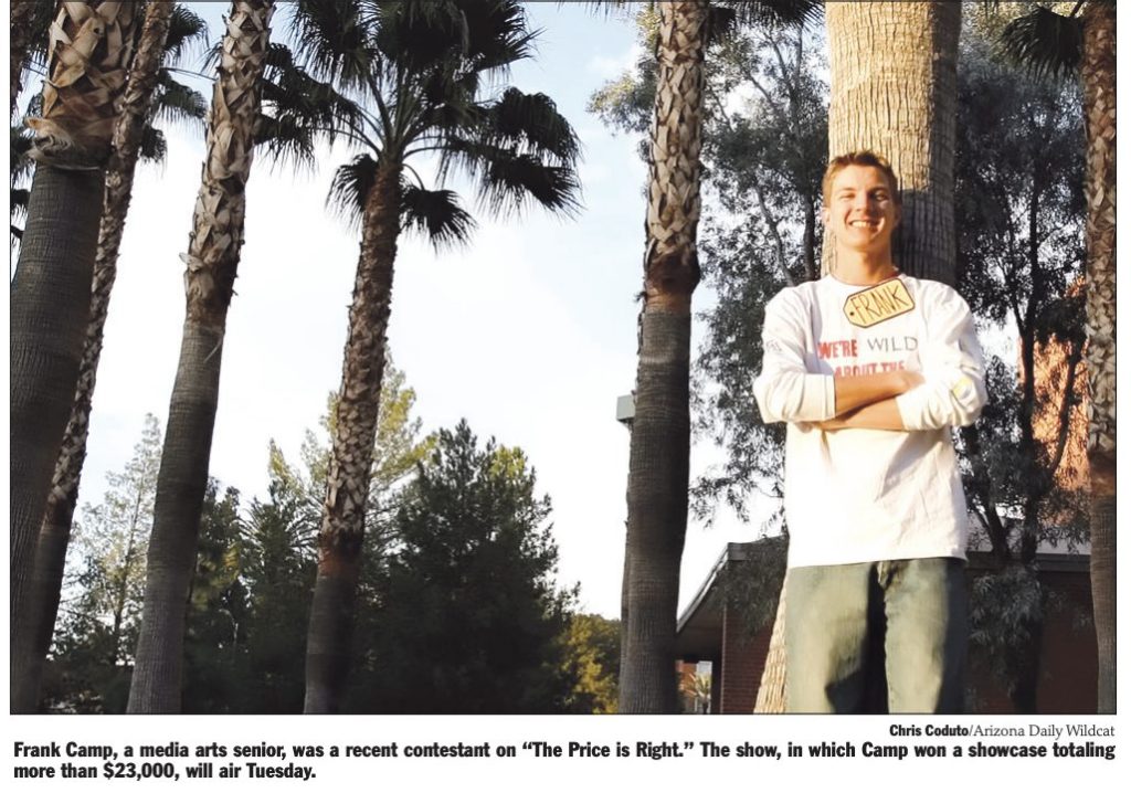 Frank Camp, a media arts senior, was a recent contestant on "The Price is Right." The show, in which Camp won a showcase totaling more than $23,000, will air Tuesday. Chris Coduto / Arizona Daily Wildcat.